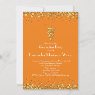 Veterinarian Graduation Orange Gold Invitation
