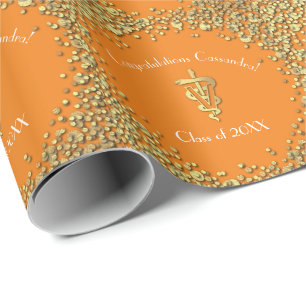 Veterinarian Graduation Orange Gold Wrapping Paper