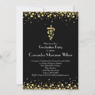 Veterinarian Graduation Party Black Gold Invitation