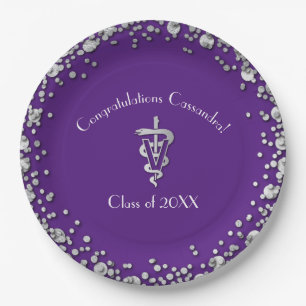 Veterinarian Graduation Purple Silver Paper Plate