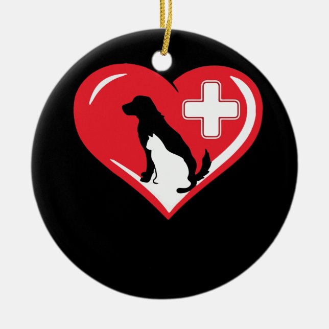 Veterinarian Love Cat and Dog Veterinary TShirt Ceramic Ornament (Front)
