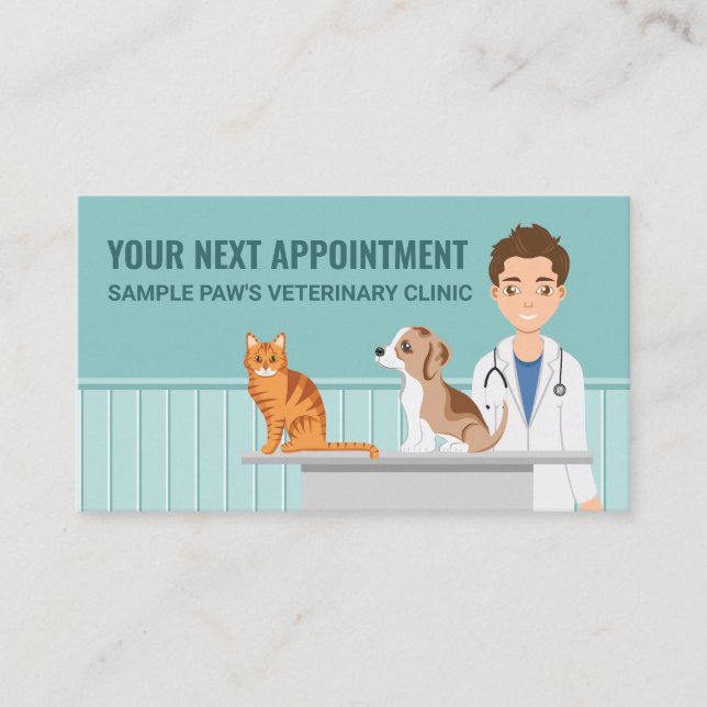 Veterinarian Man Animal Doctor Cat Dog Custom Appointment Card (Front)