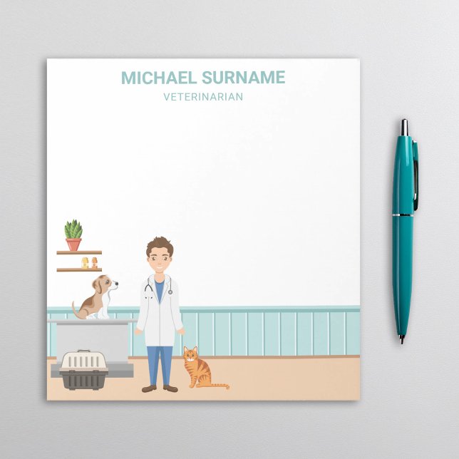 Veterinarian Man Vet Clinic With Pet Cat And Dog Notepad (Creator Uploaded)