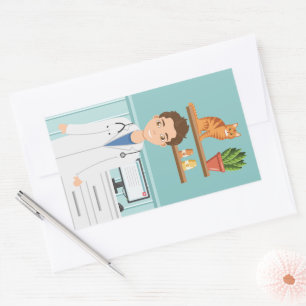 Veterinarian Man Vet Guy Wearing Lab Coat With Cat Sticker