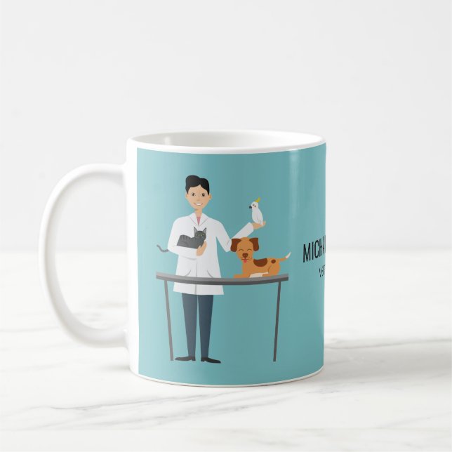 Veterinarian Man With Animals & Custom Text Coffee Mug (Left)