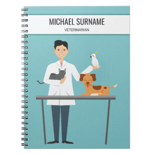 Veterinarian Man With Animals & Custom Text Notebook