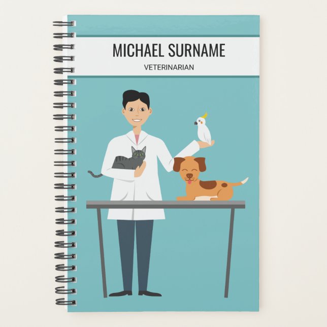 Veterinarian Man With Animals & Custom Text Planner (Front)