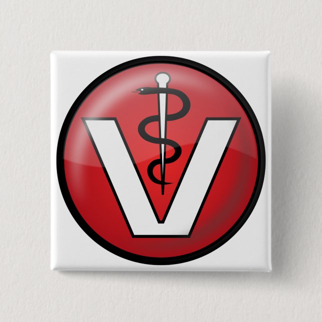 Veterinarian Medical Symbol 2 Inch Square Button (Front)