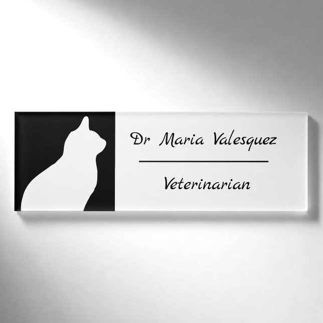 Veterinarian Name Tag Cat Silhouette (Front)