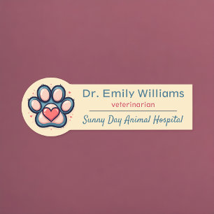 Veterinarian Name Tag with Paw Print and Heart