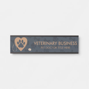 Veterinarian Navy Paws Heart Stethescope Pet Door Sign