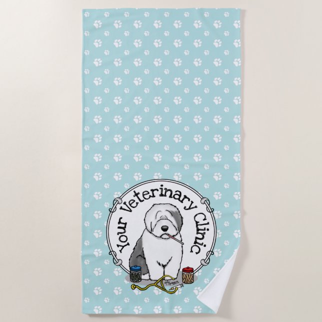 Veterinarian Old English Sheepdog Grey 1 Cute Vet Beach Towel (Front)