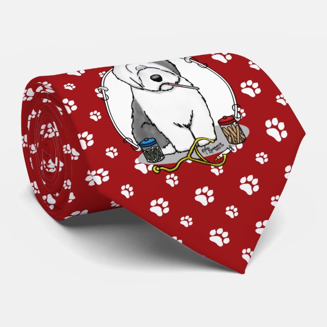 Veterinarian Old English Sheepdog Grey 1 Cute Vet Tie (Rolled)