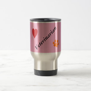 Veterinarian-Orange Paw Print and Heart on Pink Travel Mug