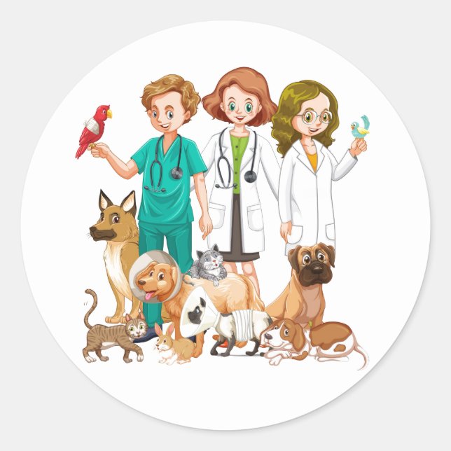Veterinarian People Background Classic Round Sticker (Front)
