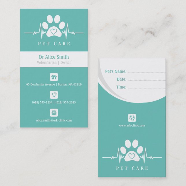 Veterinarian Pet Care | Info Appointment Card (Front/Back)