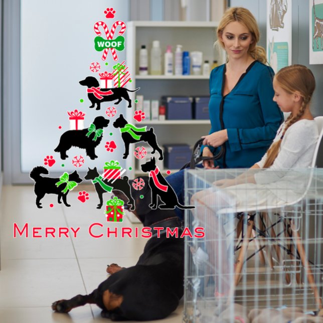 Veterinarian Pet Shop Dog Merry Christmas Tree   Window Cling (Creator Uploaded)