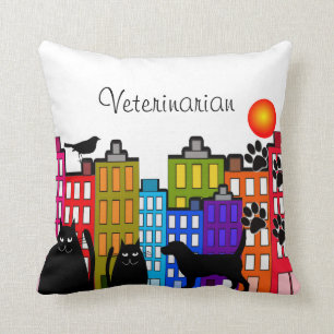Veterinarian Pillow Whimsical Animal Art