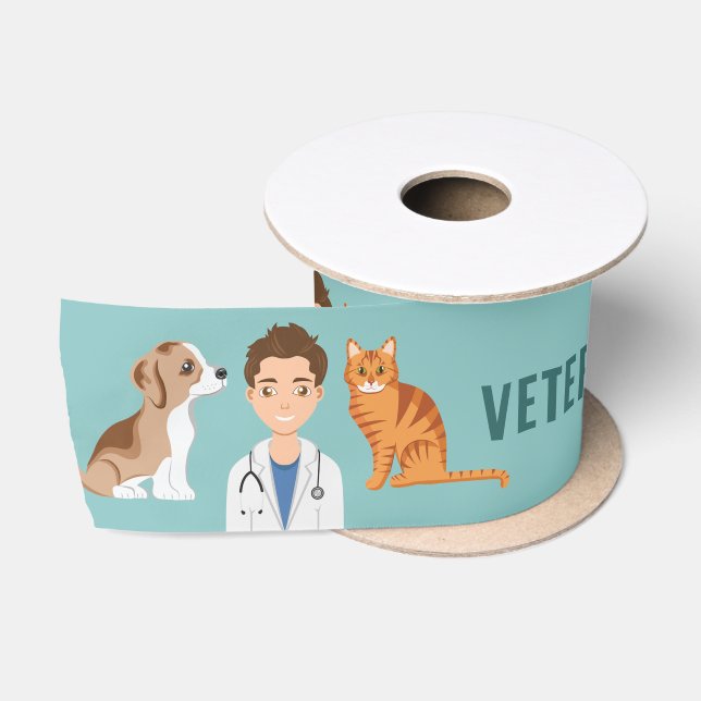 Veterinarian Vet Animal Doctor With Dog And Cat Satin Ribbon (Spool)