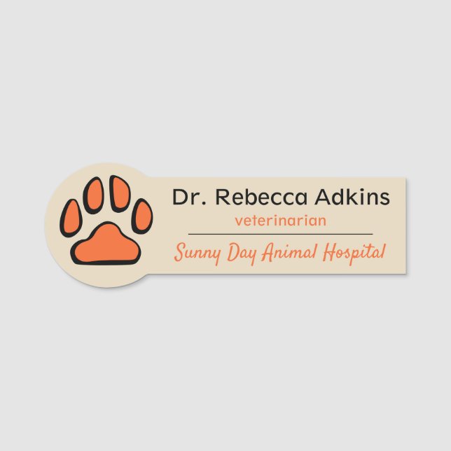 Veterinarian Vet Assistant Name Tag Paw Print (Front)