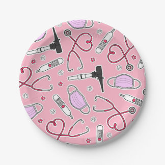 Veterinarian / Veterinary Technician Pattern Pink Paper Plate