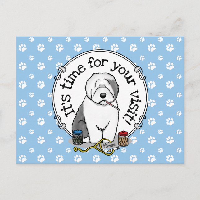 Veterinarian Visit Reminder Old English Sheepdog Postcard (Front)