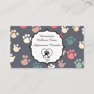 Veterinarian Wellness Exam Colourful Paw Prints Appointment Card