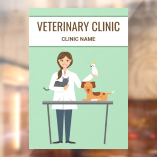 Veterinarian Woman & Animals On Green Window Cling