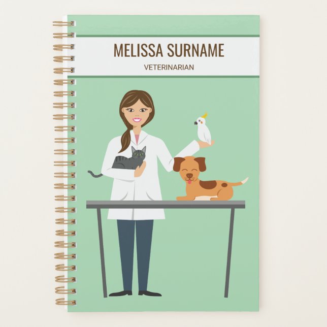 Veterinarian Woman With Animals & Custom Text Planner (Front)