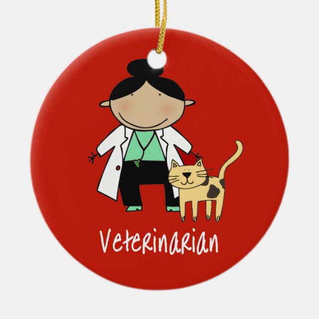 Veterinarian Woman with Cat Personalized Ceramic Ornament (Front)