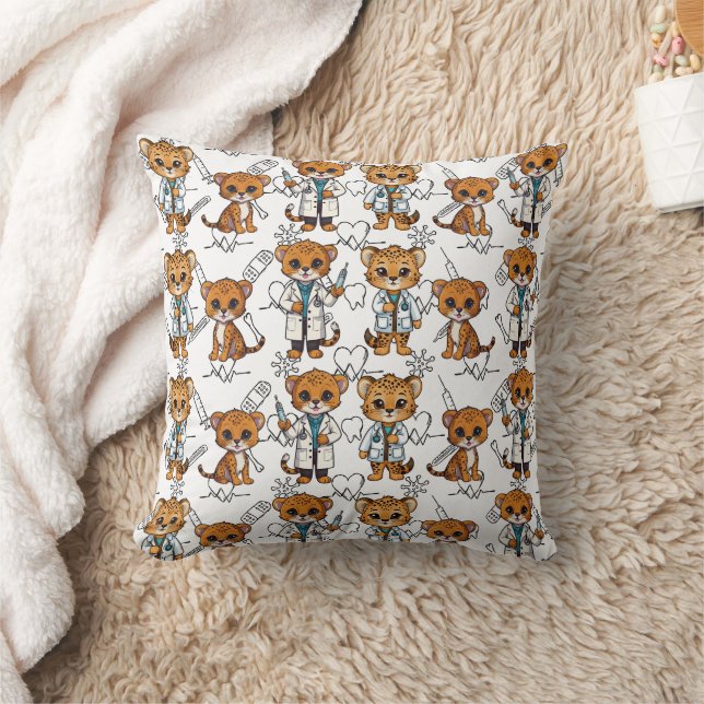 Veterinarians Cheetah in uniform print Throw Pillow (Blanket)