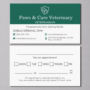 Veterinary Animal Doctor Appointment Reminder Card