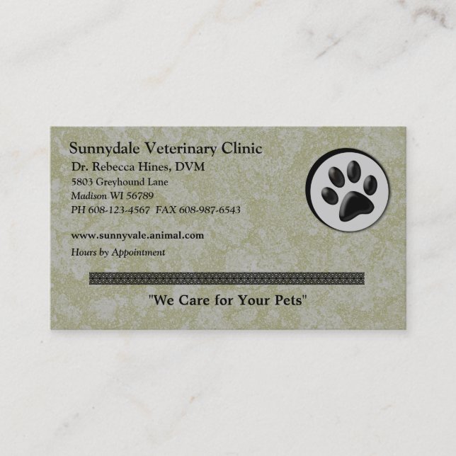 Veterinary Animal Logo with Black and White Paw Business Card (Front)