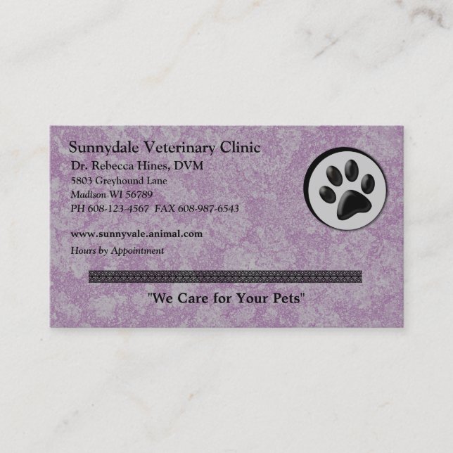 Veterinary Animal Logo with Black and White Paw Business Card (Front)
