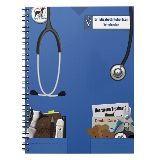 Veterinary Blue Scrubs & Pockets Design Notebook (Front)