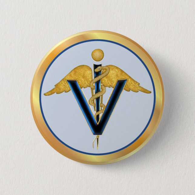 Veterinary Caduceus 2 Inch Round Button (Front)