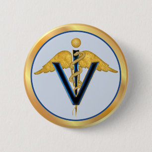 Veterinary Caduceus 2 Inch Round Button