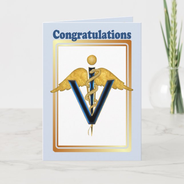 Veterinary Caduceus - Congradulations Card (Front)
