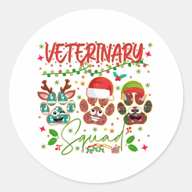 Veterinary Christmas Squad Veterinarians Coworkers Classic Round Sticker (Front)