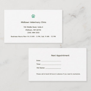 Veterinary Clinic Appointment Reminder Card