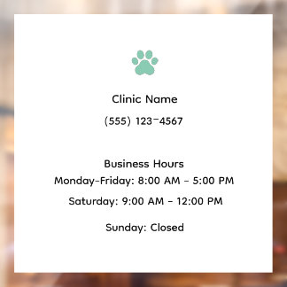 Veterinary Clinic Hours Window Cling