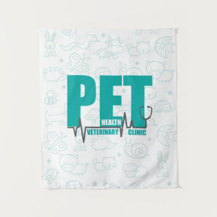 Veterinary Clinic Modern Blue Logo Tapestry