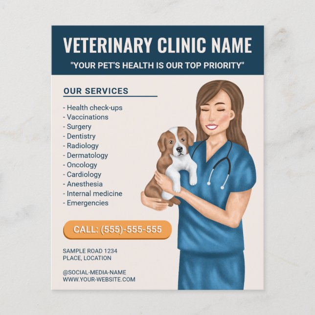 Veterinary Clinic Vet Services Animal Care Custom Flyer (Front)