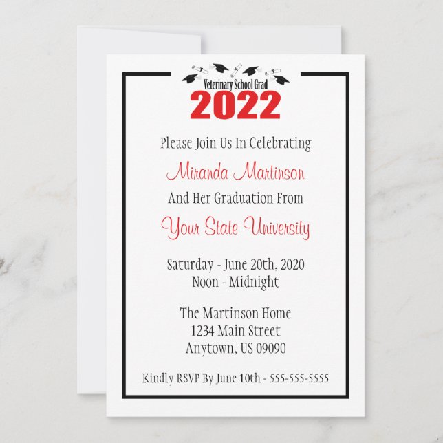 Veterinary Grad 2022 Graduation Invitation (Red) (Front)