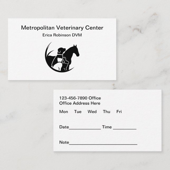 Veterinary Hospital Appointment Business Cards (Front/Back)
