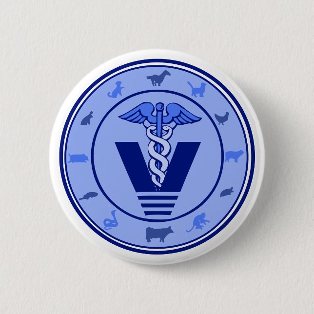 veterinary logo 5 2 inch round button (Front)