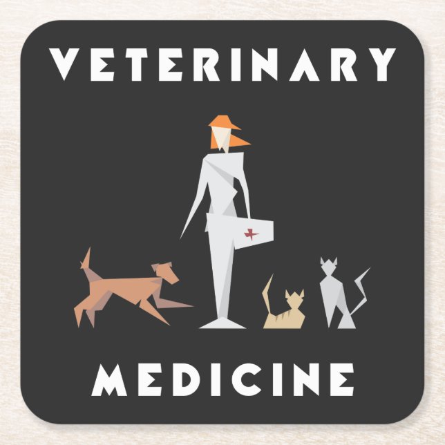 Veterinary Medicine Geometric Woman Square Paper Coaster (Front)