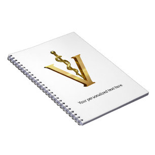Veterinary Medicine Gold V Elegant Vet Asclepius Notebook