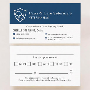 Veterinary Office Pet Visit Reminder Appointment Business Card