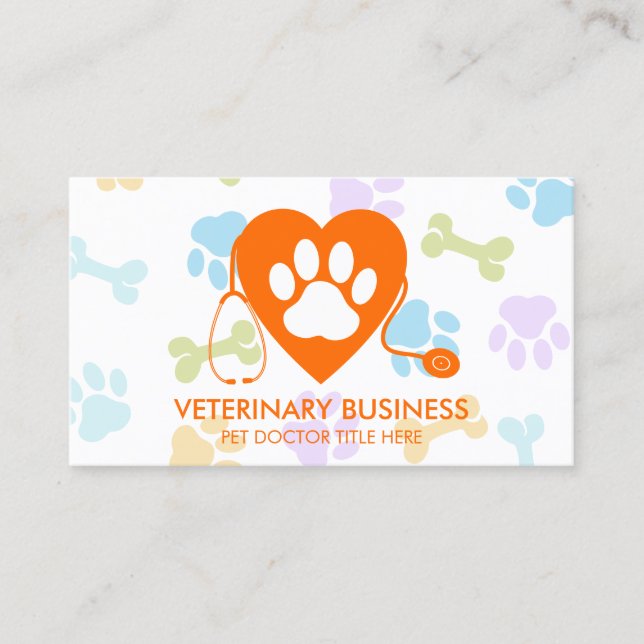 Veterinary Paw Pet Doctor Clinic Business Card (Front)